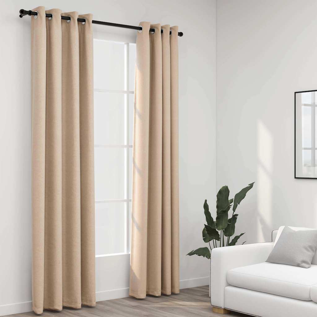 vidaXL Pellavamaiset pimennysverhot renkailla beige 140x225 cm